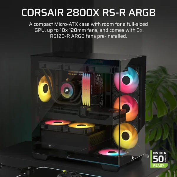 Gabinete CORSAIR 2800X RS-R ARGB Panoramic Glass Micro-ATX Case Negro - https://espaciotek.com.ar