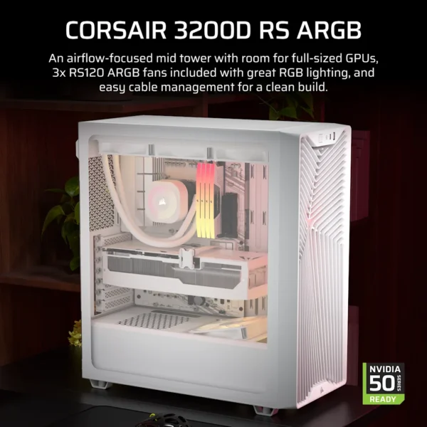 Gabinete CORSAIR 3200D RS ARGB Mid-Tower Performance Case Blanco - https://espaciotek.com.ar