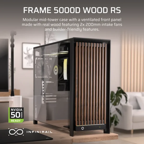 Gabinete CORSAIR FRAME 5000D Wood RS Performance Mid-Tower Case Negro / Madera - https://espaciotek.com.ar